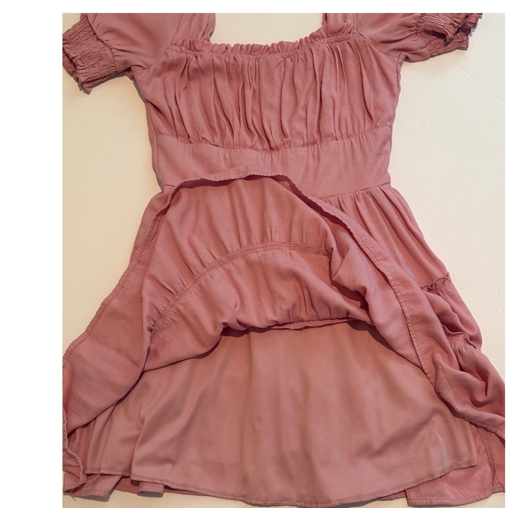 Trixxi Pink Puff Sleeve Tiered Mini Dress Cottagecore Square Neck Smocked Small - Picture 6 of 10